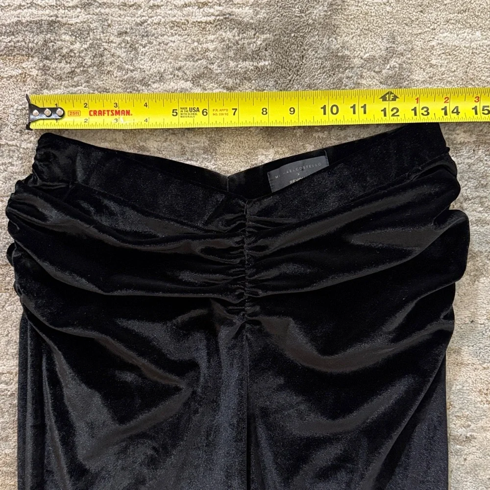 Michael Costello X Revolve Velvet Black Elegant Bell Bottom Ruched‎ Flare Pants